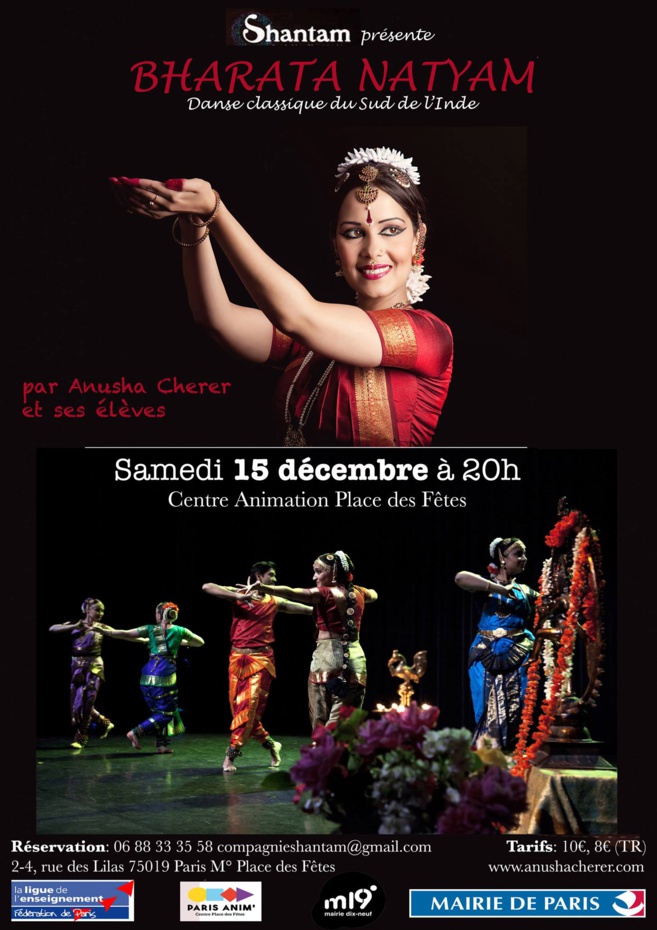 Spectacle de danse Bharata Natyam le 18 décembre 2018 par Anusha Cherer et ses étudiants